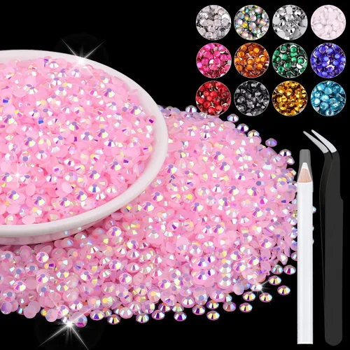 Miniatura 61 de 12000 diamantes de imitación de resina de 0.079 pulgadas a granel para manualidades (transparente), cristales deslumbrantes con parte trasera plana