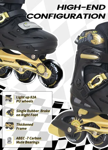 Miniatura 3 de MammyGol Patines en línea para niños y niñas jóvenes, patines ajustables de 4 tallas con ruedas intermitentes de PU, patines en línea agresivos