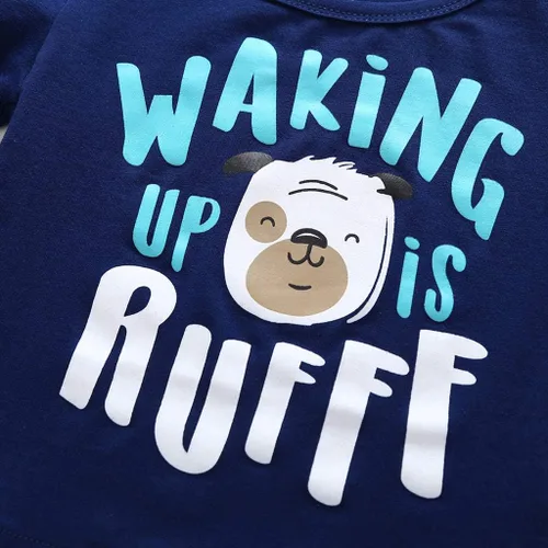 Miniatura 4 de Conjunto de ropa de bebé para niños, 2 piezas, para niños recién nacidos, dibujos animados, perro de manga corta, camiseta Tops+pantalones a rayas