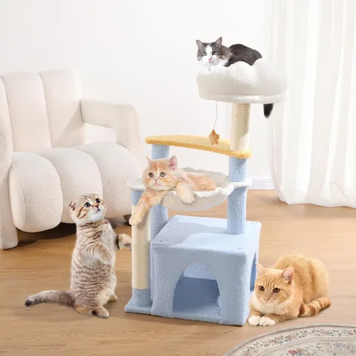 Miniatura 6 de Árbol para gatos con postes rascadores de sisal, torre para gatos con hamaca, lindo condominio para gatos pequeños de interior con cómoda cama