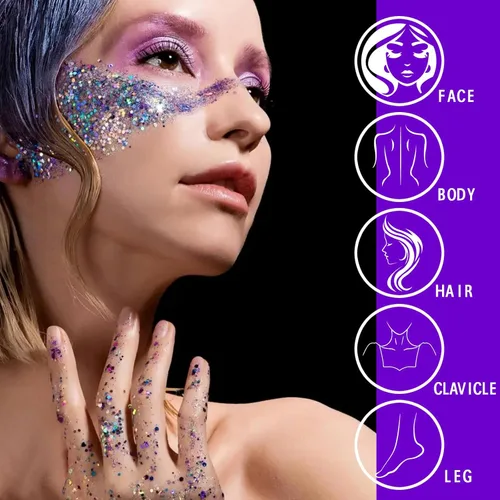 Miniatura 6 de MEICOLY Juego de purpurina negra y blanca transparente, gel de purpurina de cara de sirena, accesorios para festivales de cantantes, accesorios