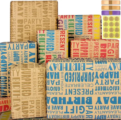 Miniatura 9 de BWLOIES Papel de Regalo de Cumpleaños Hojas de Papel de Regalo de Cumpleaños Hradient Multicolor Feliz Cumpleaños Juego de Papel Incluye Papel