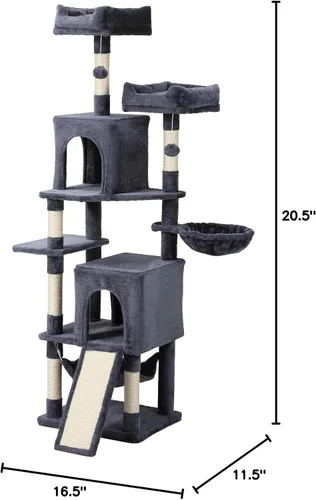 Miniatura 7 de LETKIND - Árbol para gatos, torre de gatos de 70 pulgadas con hamaca, poste para rascar, condominio y torre de gatos de múltiples niveles, gran Gris