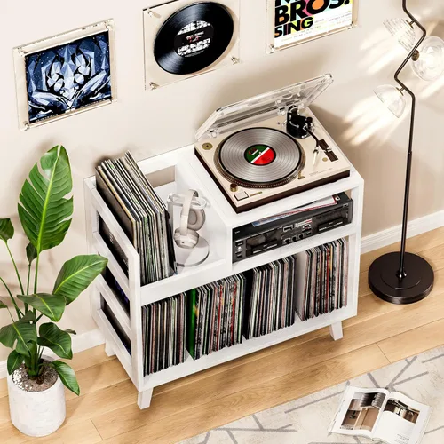 Miniatura 9 de Soporte para tocadiscos con almacenamiento de vinilo, moderno soporte para tocadiscos de mediados de siglo con capacidad para más de 150 álbumes