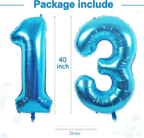 Miniatura 3 de Globos gigantes de papel aluminio azul con el número 13, globos gigantes de helio del número 13 o 31 para decoraciones de cumpleaños de 13 y 31 azul