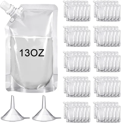 Miniatura 11 de Meanplan 100 bolsas de plástico reutilizables a granel, bolsas de plástico transparente a prueba de fugas para jugos con embudo para suministros