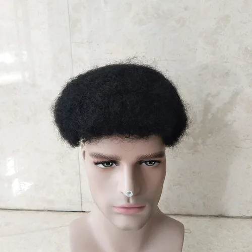 Miniatura 3 de Afro Curl Toupee para hombres negros, 10 x 8, tupé para hombres, piezas de cabello africano, unidades de repuesto para hombre, unidad de cabello