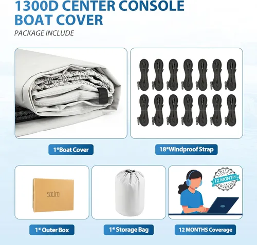 Miniatura 6 de Funda para barco con consola central Solim, 16'-18.5' 1300D impermeable PU resistente remolcable para barco con consola central, lona de poliéster