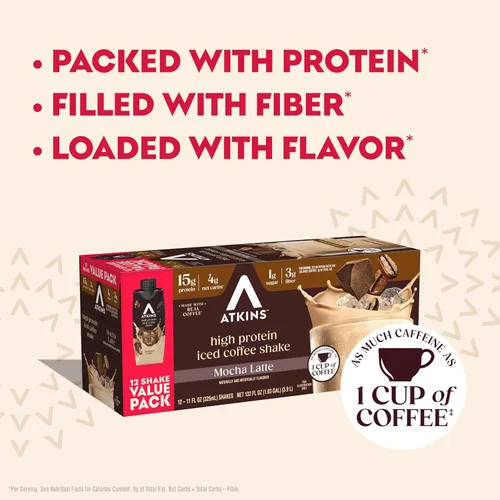 Miniatura 5 de Atkins Batido rico en proteínas con café y proteínas, apto para dieta cetogénica y sin gluten, 11 onzas líquidas (paquete de 12)