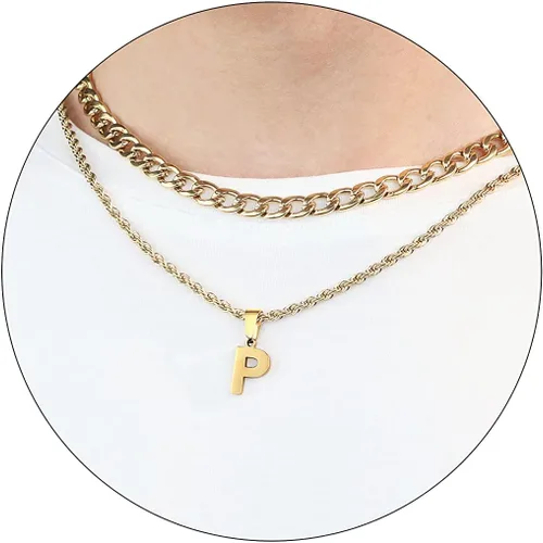Miniatura 88 de SENRAN Collar con inicial en capas de la A a la Z para hombre, cadena de cuerda torcida de acero inoxidable de 18 a 20 pulgadas, dije de letra
