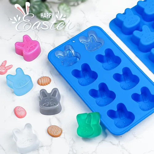 Miniatura 7 de Webake Moldes para cubitos de hielo de conejo de Pascua, moldes de silicona de conejo de 8 cavidades para chocolate, dulces, cubitos de hielo