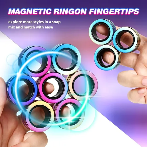 Miniatura 3 de Jawhock Paquete de 9 anillos magnéticos para adultos, anillos magnéticos para niños y adolescentes, juguetes sensoriales para personas inquietas