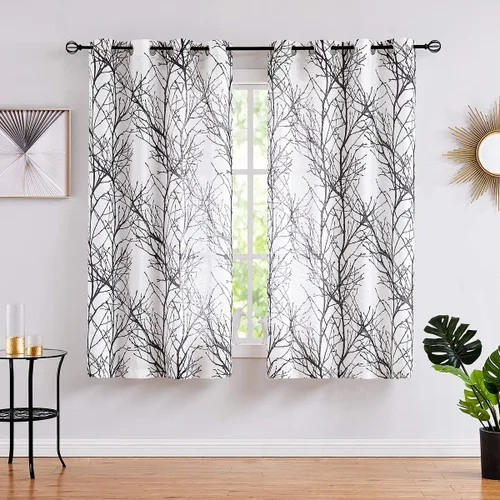 Miniatura 30 de FMFUNCTEX Cortinas de Lino Semitransparentes para Dormitorio, Cortinas Azules y Blancas de 63 Pulgadas de Largo para Sala de Estar, Cortinas de Rama