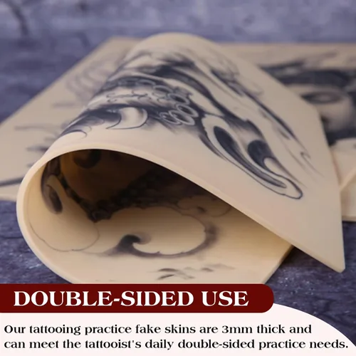 Miniatura 5 de 5 piezas de piel falsa de 0.118 pulgadas - Piel de tatuaje de doble cara para practicar tatuajes, piel falsa para principiantes y artistas