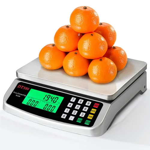 Báscula de alimentos de 110 libras, báscula digital de cocina con computación de precios, báscula comercial, 5 unidades, soporte, tara, PCS, acero