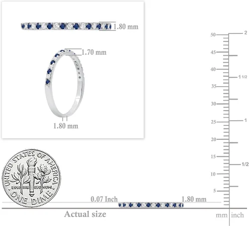 Miniatura 4 de Dazzlingrock Collection Round Alternate Blue Sapphire & White Diamond Stackable Wedding Band for Women in 925 Sterling Silver
