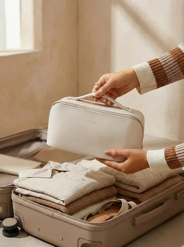 Miniatura 7 de EACHY Bolsa de Maquillaje de Viaje, Bolsas de Cosméticos de Gran Capacidad para Mujeres, Bolsa Portátil Impermeable que se Abre Plana, Bolsa de Aseo