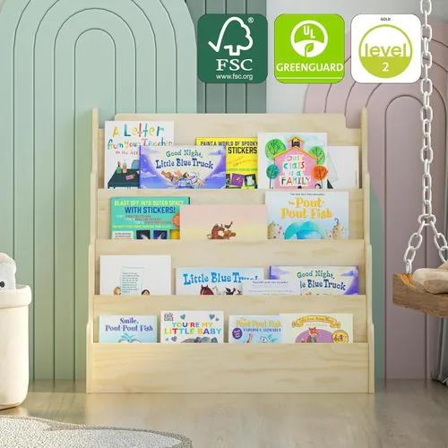 Miniatura 3 de NACHES Estantería Montessori de 4 niveles para niños, estante de madera con diseño festoneado, organizador de juguetes para guardería, dormitorio