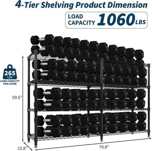 Miniatura 3 de GarveeLife 4 Tier Storage Shelving Unit, 70.8" W Metal Shelves, 59" H L-Shaped Wire Shelving, Heavy Duty Pantry Shelves for Home, Kitchen, Garage
