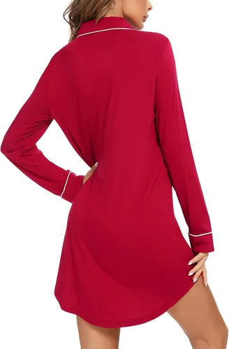 Miniatura 159 de Samring Camisón de pijama para mujer, manga corta/larga, con botones, camisón para dormir, camisón para novio, talla XXL