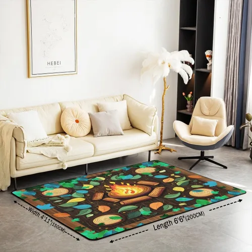 Miniatura 3 de Alfombra de fogata de 3 x 5 pies, decoración de tocones de árbol de bosque para niñas, mujeres, hombres y adolescentes, alfombra de madera marrón