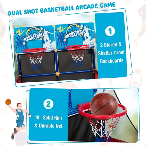 Miniatura 2 de Goplus Juego de baloncesto para niños, juego de baloncesto de doble disparo para 2 jugadores con 4 bolas y bomba de inflado, juego deportivo