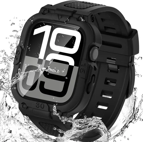 Miniatura 24 de Goton Estuche impermeable 3 en 1 con correa para Apple Watch con protector de pantalla de vidrio templado incorporado de 40 mm, cubierta frontal