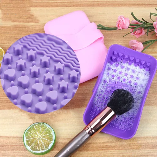 Miniatura 3 de Paquete de 2 alfombrillas de limpieza de brochas de maquillaje de silicona, limpiador de brochas de maquillaje portátil, herramienta de lavado