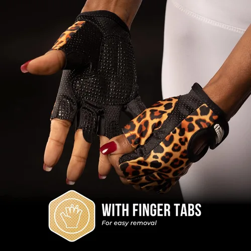 Miniatura 7 de Contraband Pink Label 5297 Design Series - Guantes de levantamiento y remo con estampado de leopardo (par) – Ligero vegano medio acolchado