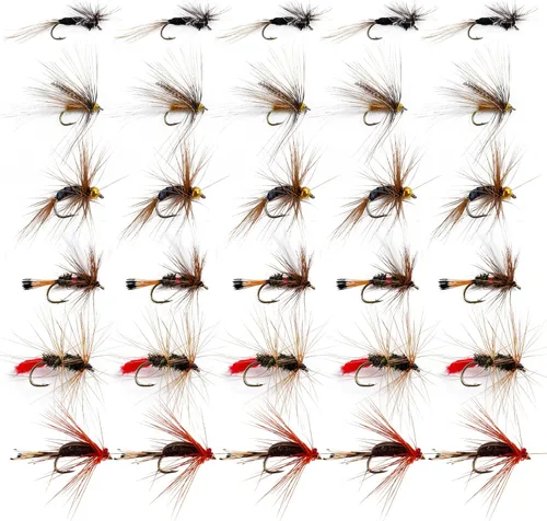 Goture Fly Fishing Flies Kit,25pcs/30pcs/100pcs Fly Fishing Lures,Dry Flies Wet Flies Streamers Nymphs Flies, Fly Fishing Assortment Kit for Bass