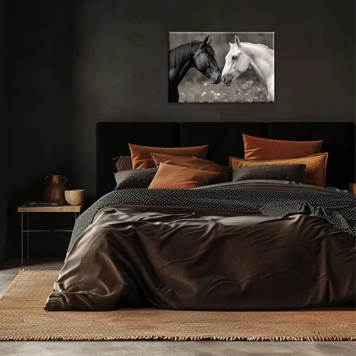 Miniatura 3 de Lienzo de caballo para pared, diseño de animales en blanco y negro, pintura de caballos para pareja, arte enmarcado para sala de estar, dormitorio