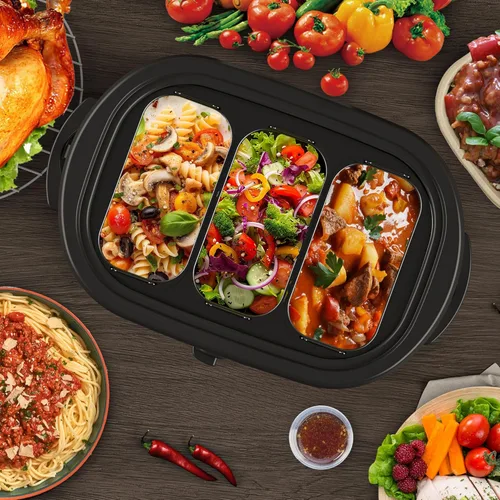 Miniatura 6 de Horno tostador eléctrico Sunvivi, horno de asado de pavo de 24 cuartos con servidor buffet de 3 compartimentos, control de temperatura de rango