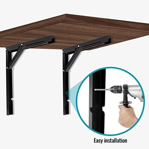 Miniatura 6 de Soportes plegables para estantes de 24 pulgadas, soporte de estante plegable de metal resistente para mesa de banco, bisagra de estante montado