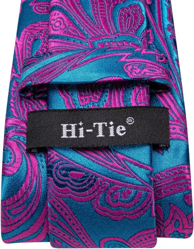 Miniatura 227 de Hi-Tie Corbatas de seda para hombre, diseño de cachemira a rayas, con bolsillo, gemelos cuadrados, conjunto formal de negocios