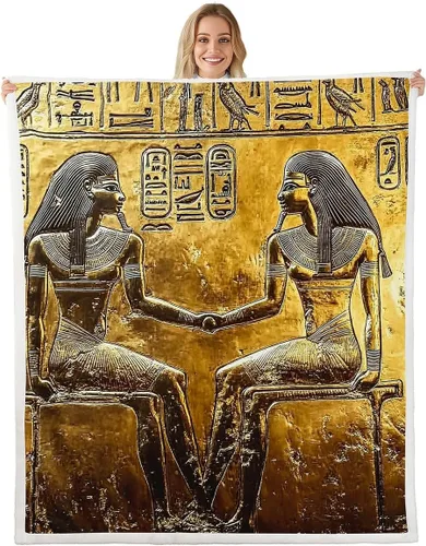 Manta Throw con Estampado Egipcio Dorado Estilo Antiguo Egipto Manta Sherpa Patrón de Jeroglíficos del Antiguo Egipto Manta de Vellón Para Niños