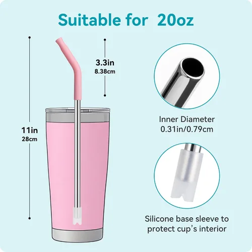Miniatura 4 de Pajitas de metal rectas de 20 onzas con punta de silicona para vaso de 20 oz Pajita reutilizable de acero inoxidable para YETI, STANLEY, US