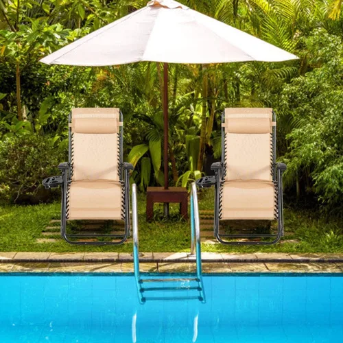 Miniatura 2 de DORTALA Silla Zero Gravity, silla de descanso con soporte para tazas, tela transpirable, reposacabezas desmontable, tumbona resistente de 500 libras