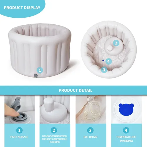 Miniatura 8 de Bañera inflable portátil para bebés de 6 meses en adelante, piscina plegable para bebés con base antideslizante y asiento de apoyo suave, ideal