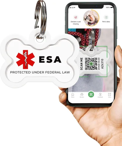Miniatura 8 de Etiqueta para mascotas con código QR - ID de perro de servicio, ESA, etiquetas de nombre de apoyo emocional (hueso)