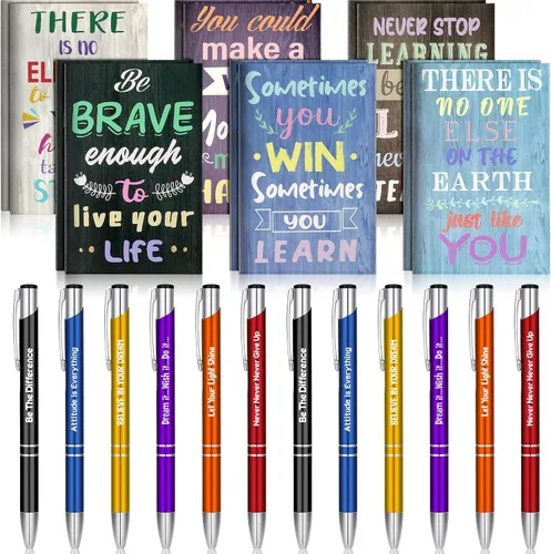 Miniatura 14 de Geyee 24 mini bolígrafos motivacionales, blocs de notas inspiradores, regalos de agradecimiento a granel, diarios pequeños, juego de bolígrafos