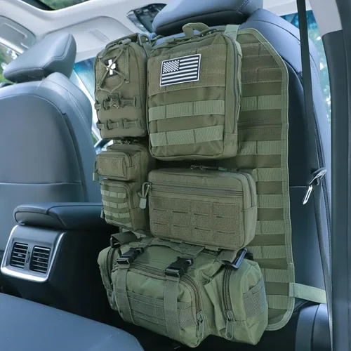 Miniatura 11 de Organizador táctico universal para respaldo de asiento, panel Molle para vehículo, bolsa de almacenamiento con 5 bolsas Molle desmontables