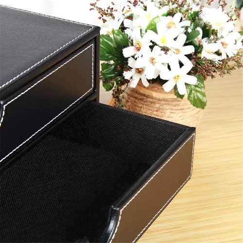Miniatura 4 de Ayunga Organizador de escritorio de cuero con 3 cajones, suministros de oficina ejecutiva, archivador A4, caja de almacenamiento apilable