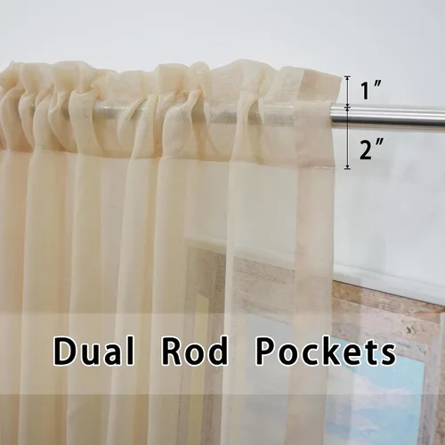 Miniatura 2 de Cenefas traslúcidas beige de 18 pulgadas, cortinas para ventana de sala de estar, dormitorio, cocina, mini paneles de cortina cortos pequeños