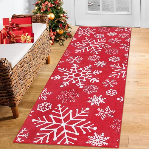 Miniatura 8 de ROYHOME Alfombra de Entrada de Navidad con Patrón de Copos de Nieve Antideslizante Resistente a las Manchas Decorativa para Festividades Lavable