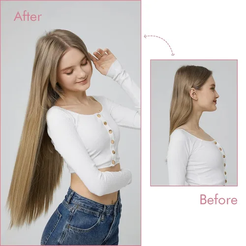 Miniatura 6 de REECHO - Extensiones de cabello con alambre invisible y con cintillo transparente, tamaño ajustable, clips seguros extraíbles, cabello lacio, diseño