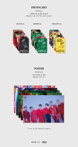 Miniatura 6 de Oneus Devil 1st Album Random Version 16p Lyrics Book+96p PhotoBook+1p Hidden Card+2p PhotoCard+Message PhotoCard SET+Tracking Kpop Sealed