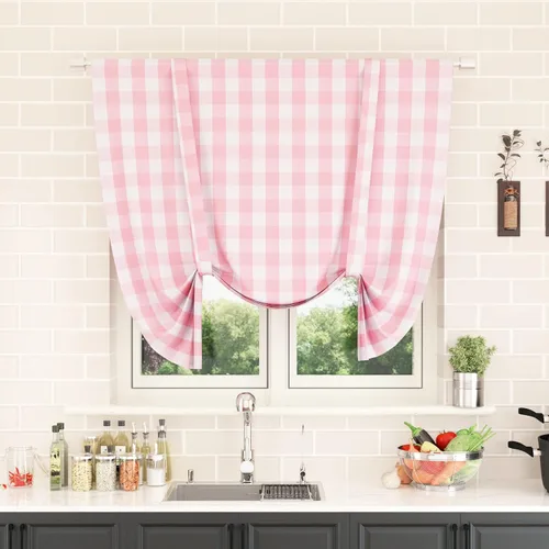 Miniatura 54 de Cenefas de cortina para ventana de 16 pulgadas de largo, 2 paneles de cuadros búfalo, cortinas pequeñas con bolsillo para barra, estilo clásico