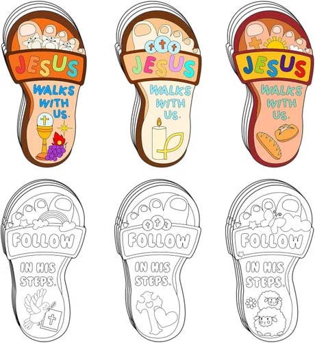 Dvbonike 24 piezas de manualidades para escuela dominical para niños, colorea tu propio kit de manualidades "Jesús camina con nosotros" de huellas