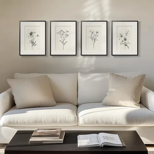 Miniatura 12 de Arte de pared botánico enmarcado en blanco y negro para baño, ilustraciones de plantas florales de granja para paredes de baño, 4 piezas