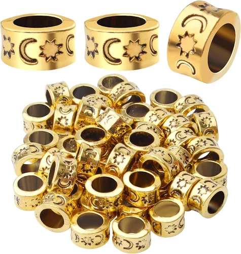 Miniatura 10 de 60 piezas de cuentas espaciadoras de agujero grande tibetanas de oro antiguo, cuentas redondas de tubo, espaciadores europeos rondelle para collar